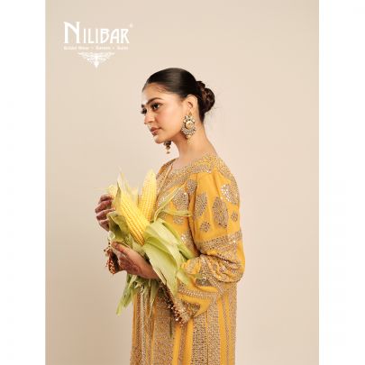 Yellow Gota Pati Georgette Shirt Paired With Silk Bottom