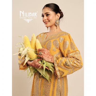Yellow Gota Pati Georgette Shirt Paired With Silk Bottom