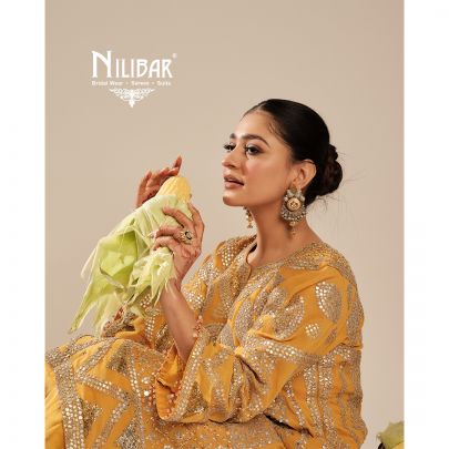 Yellow Gota Pati Georgette Shirt Paired With Silk Bottom