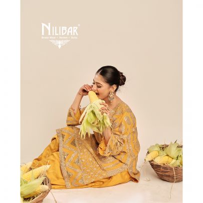 Yellow Gota Pati Georgette Shirt Paired With Silk Bottom