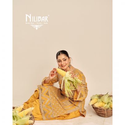 Yellow Gota Pati Georgette Shirt Paired With Silk Bottom
