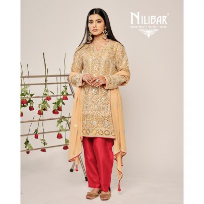 Gold Organza Stone & Sequins Embroidered Shirt Paired with Crepe Bottom