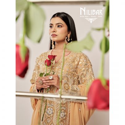 Gold Organza Stone & Sequins Embroidered Shirt Paired with Crepe Bottom