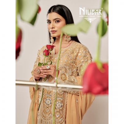 Gold Organza Stone & Sequins Embroidered Shirt Paired with Crepe Bottom
