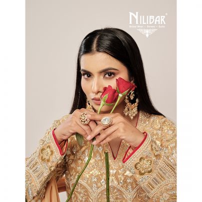 Gold Organza Stone & Sequins Embroidered Shirt Paired with Crepe Bottom