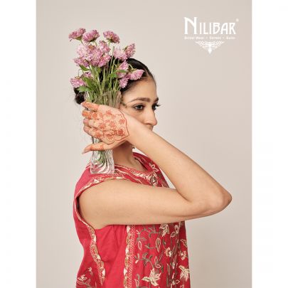 Red Silk Thread & Pearl Embroidered Shirt Paired With Ivory Chinnon Sharara Suit