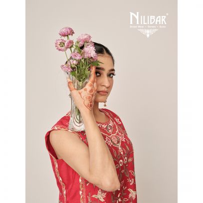 Red Silk Thread & Pearl Embroidered Shirt Paired With Ivory Chinnon Sharara Suit