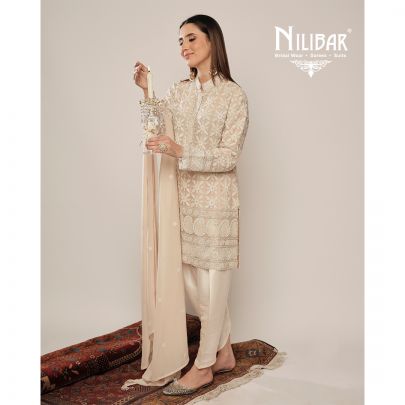 Ivory Organza Embroidered Suit