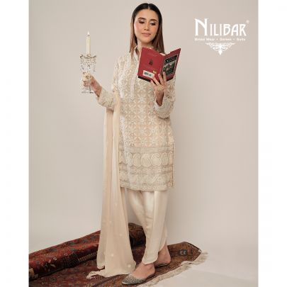 Ivory Organza Embroidered Suit