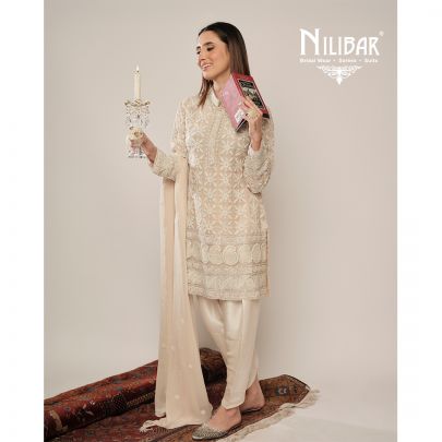 Ivory Organza Embroidered Suit