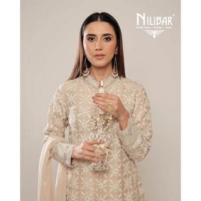 Ivory Organza Embroidered Suit