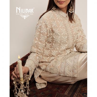 Ivory Organza Embroidered Suit