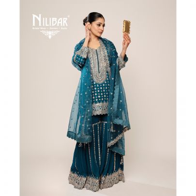 Peacock Blue Georgette Garara Suit