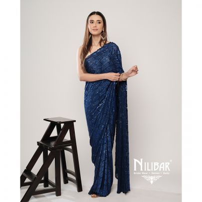 Azure Blue Georgette Saree