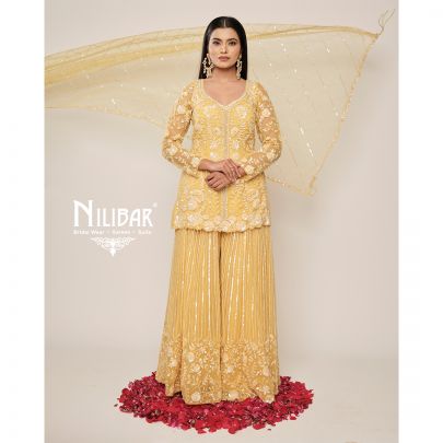 Yellow Net Palazzo Suit