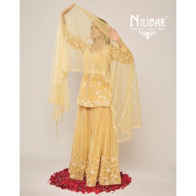 Yellow Net Palazzo Suit