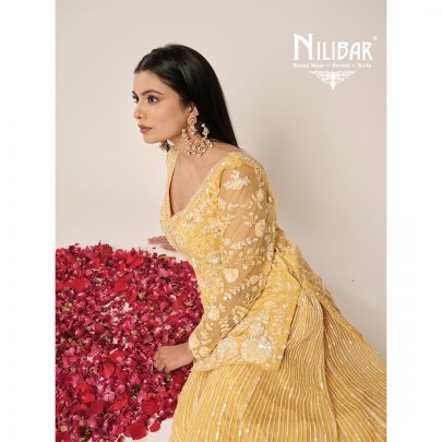 Yellow Net Palazzo Suit