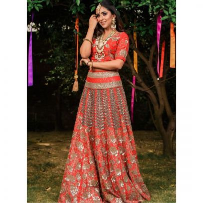 Scarlet Red Raw Silk Lehenga