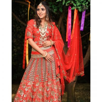Scarlet Red Raw Silk Lehenga