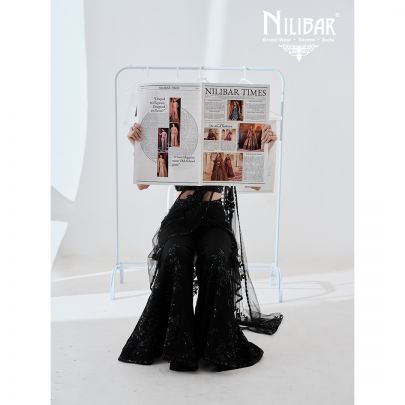 Black Silk Net Crop Choli Paired With Sharara
