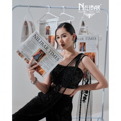 Black Silk Net Crop Choli Paired With Sharara