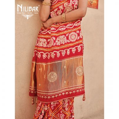 Red Bandhani Gajji Silk Saree