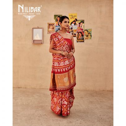 Red Bandhani Gajji Silk Saree