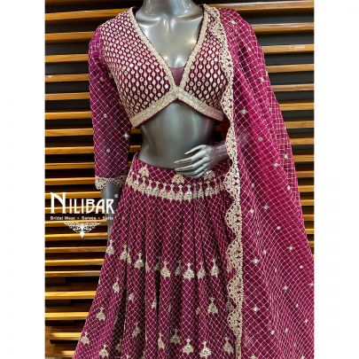 Dark Fuchsia Georgette Lehenga