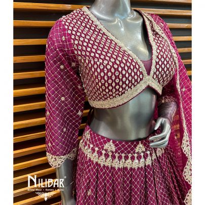 Dark Fuchsia Georgette Lehenga