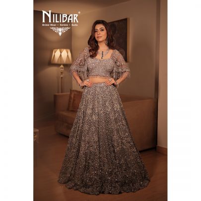 Grey Net Embroidered Lehenga