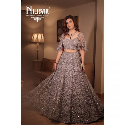 Grey Net Embroidered Lehenga