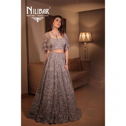 Grey Net Embroidered Lehenga
