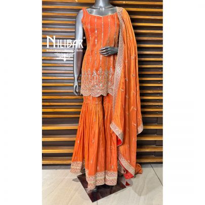 Orange Silk Garara Suit