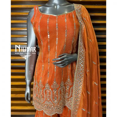 Orange Silk Garara Suit