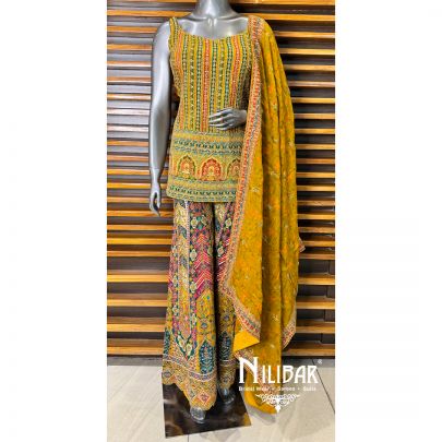 Mustard Yellow Silk Palazzo Suit