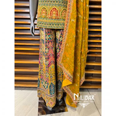 Mustard Yellow Silk Palazzo Suit