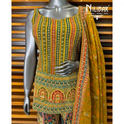 Mustard Yellow Silk Palazzo Suit