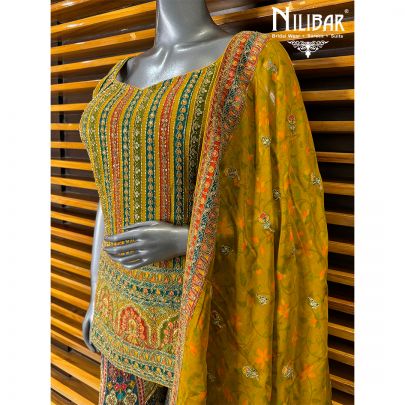 Mustard Yellow Silk Palazzo Suit