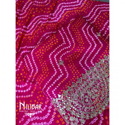 Magenta Pink Satin Bandhani Work Unstitched Suit