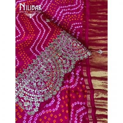 Magenta Pink Satin Bandhani Work Unstitched Suit