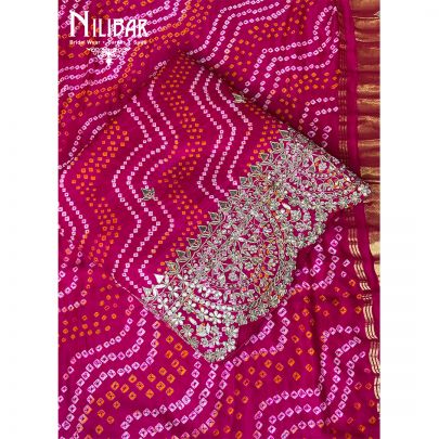 Magenta Pink Satin Bandhani Work Unstitched Suit