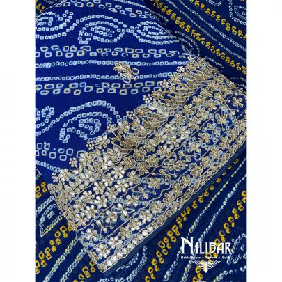Royal Blue Georgette Bandhani Work Unstitched Suit