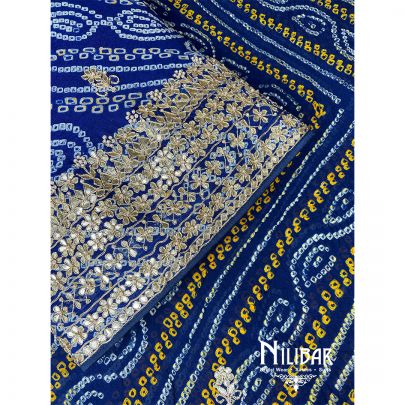 Royal Blue Georgette Bandhani Work Unstitched Suit