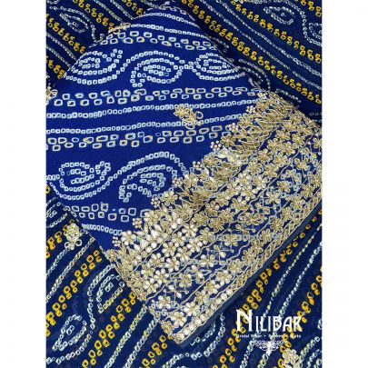 Royal Blue Georgette Bandhani Work Unstitched Suit
