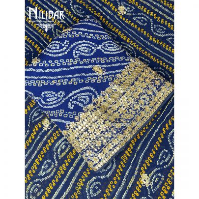 Royal Blue Georgette Bandhani Work Unstitched Suit