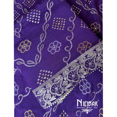 Purple Chiffon Bandhani Work Unstitched Suit