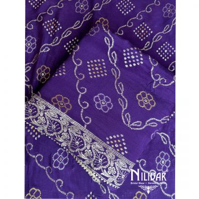 Purple Chiffon Bandhani Work Unstitched Suit