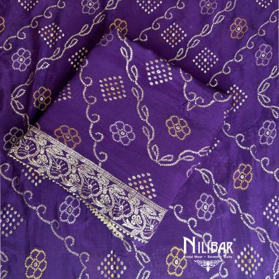 Purple Chiffon Bandhani Work Unstitched Suit