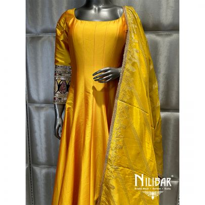 Canary Yellow Silk Anarkali Suit