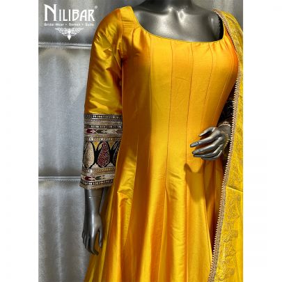 Canary Yellow Silk Anarkali Suit